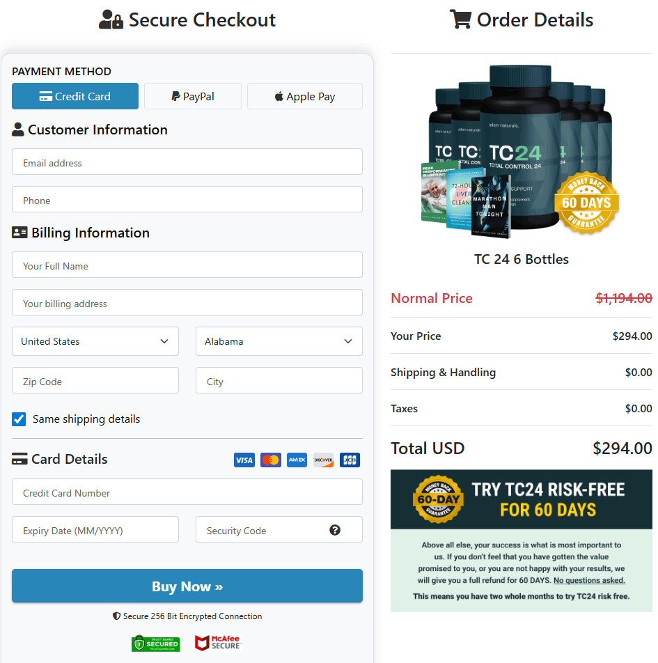 TC24 Checkout page